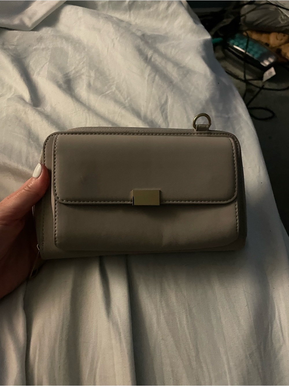 NWOT save the girls touch screen Gray Crossbody Wallet purse